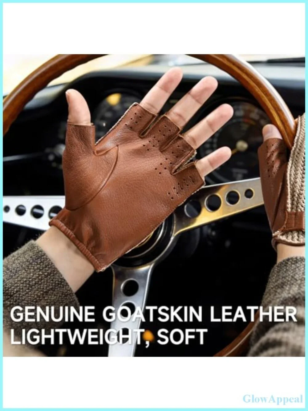 Fingerless Goatskin Leather Driving Gloves for Men and Women, Adjustable Wrist